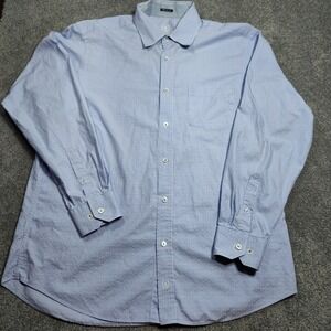 Bugatchi Uomo Shirt Mens XL Blue White Stripe Cotton Classic Fit Dress Casual